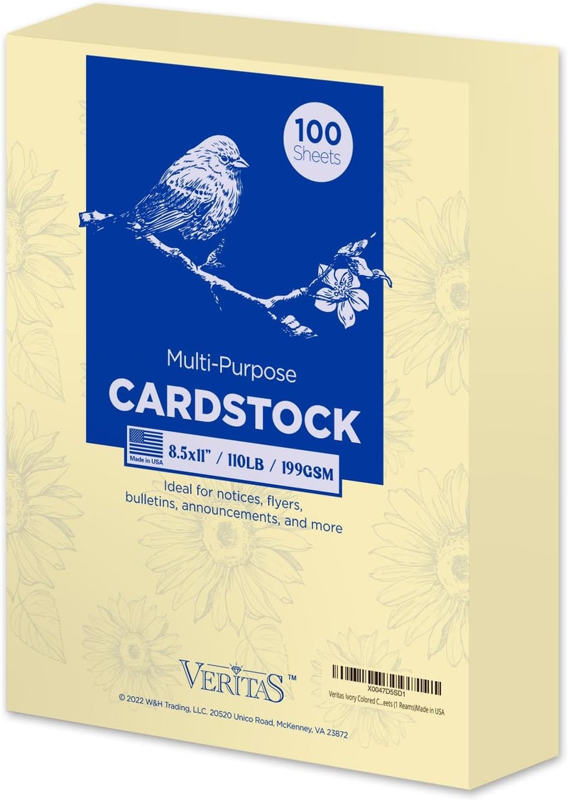 WritePads Cream Cardstock Paper, 110lb/199gsm Heavy Cardstock, Colored Multi-Purpose paper, 8.5" x 11" 100 Sheets (1 Reams) Computer Paper, Made in USA - Image 1